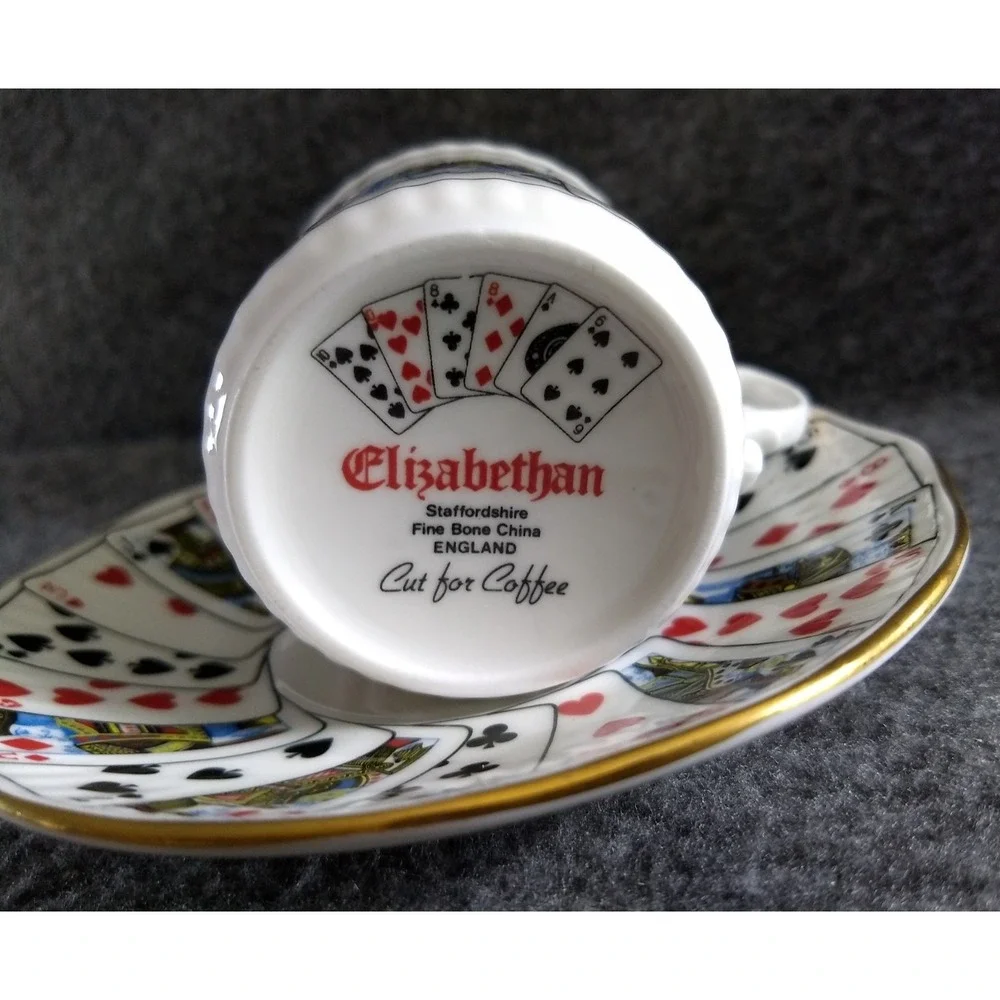 Elizabethan Playing Cards‎ Demitasse Cup & Saucer Set/4 Cut for Coffee England